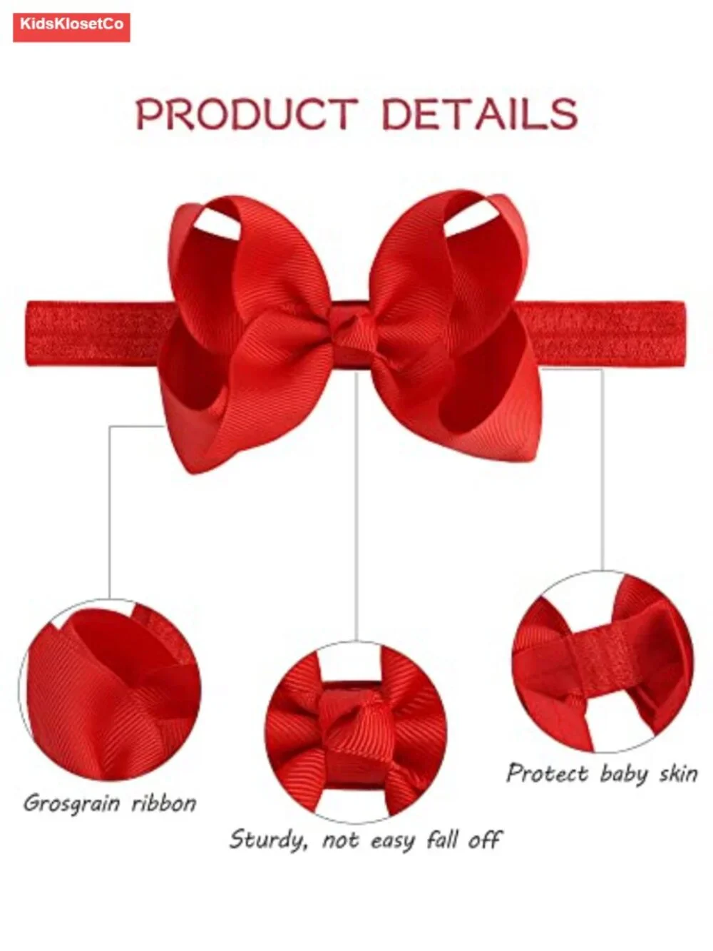 3 Pack 4in Grosgrain Ribbon Hair Bows Baby Girls Headbands